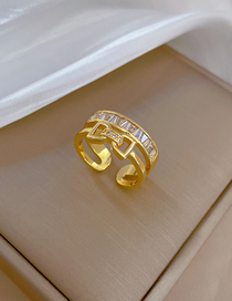Fashion Gold Bronze Zirconium Geometric Double Open Ring