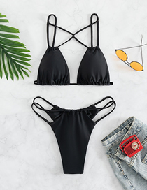 Fashion Black Solid Cutout Pleated Split Swimsuit