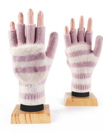 Fashion Light Purple Acrylic Striped Half Finger Flap Gloves
