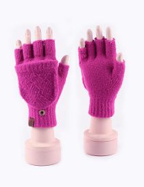 Fashion Plum Red Faux Wool Knit Diamond Half Finger Flap Gloves