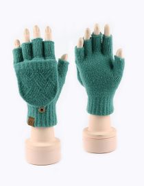 Fashion Forest Green Faux Wool Knit Diamond Half Finger Flap Gloves