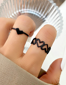 Fashion Black Alloy Hollow Heart Ring Set