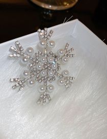 Fashion Brooch - Silver Pearl Geometric Diamond And Pearl Snowflake Brooch