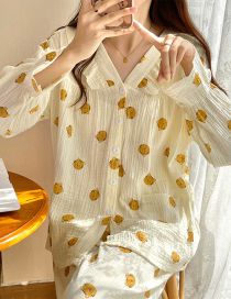 Fashion V Neck Tiger Head Cotton Long-sleeved Double Gauze Print Pajama Set