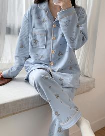 Fashion Blue Bear Cotton Cartoon Print Maternity Pajamas Set