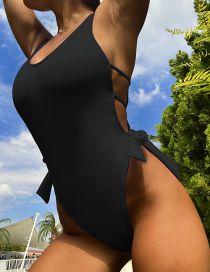 Fashion Black Nylon Single Cutout Tie One Piece Swimsuit