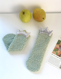 Fashion Green Glossy Crown Coral Velvet Shiny Crown Cartoon Floor Socks