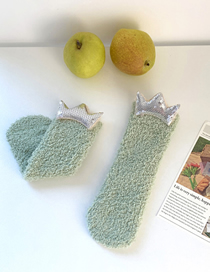 Fashion Green Glossy Crown Coral Fleece Shiny Crown Floor Socks