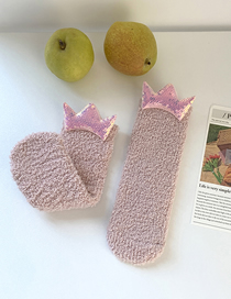 Fashion Pink Glossy Crown Coral Fleece Shiny Crown Floor Socks