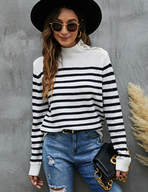 Fashion Black And White Stripes Striped Knit Stand-neck Pullover Sweater
