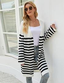 Fashion Black And White Stripes Acrylic Knit Striped Contrast Cardigan