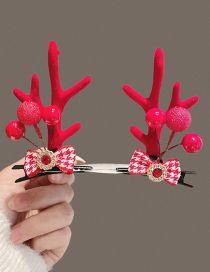 Fashion Red Diamond Bow Christmas Antlers Clip