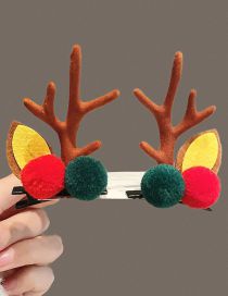 Fashion Coffee Corner Red And Green Hair Ball Christmas Antlers Clip