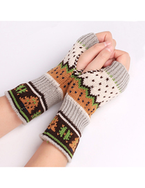 Fashion Light Grey Christmas Printed Knit Fingerless Gloves