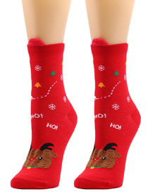 Fashion Red/elk Christmas Print Wool Knitted Socks
