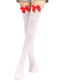 Fashion White 1 - Red Knot Polyester Knit Bow Tall Socks