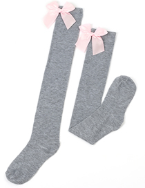Fashion Light Gray 13-light Pink Knot Polyester Knit Bow Tall Socks