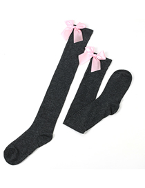 Fashion Dark Gray 14-light Pink Knot Polyester Knit Bow Tall Socks