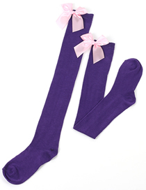 Fashion Purple 19-light Pink Knot Polyester Knit Bow Tall Socks