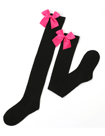 Fashion Black 22-rose Knot Polyester Knit Bow Tall Socks