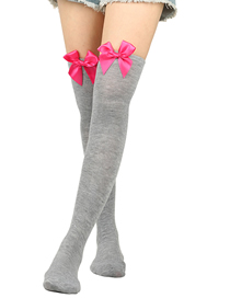 Fashion Light Gray 23-rose Knot Polyester Knit Bow Tall Socks