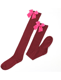 Fashion Burgundy 27-rose Knot Polyester Knit Bow Tall Socks