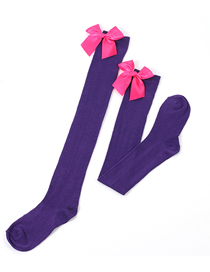 Fashion Purple 39-rose Knot Polyester Knit Bow Tall Socks