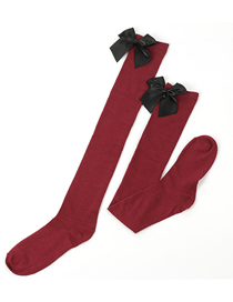 Fashion Burgundy 37-black Knot Polyester Knit Bow Tall Socks