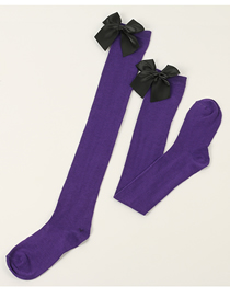 Fashion Purple 39 - Black Knot Polyester Knit Bow Tall Socks