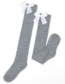 Fashion Light Gray 43-white Knot Polyester Knit Bow Tall Socks