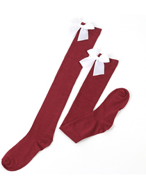 Fashion Wine Red 47-white Knot Polyester Knit Bow Tall Socks