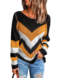 Fashion Yellow Polyester Knit Colorblock Top