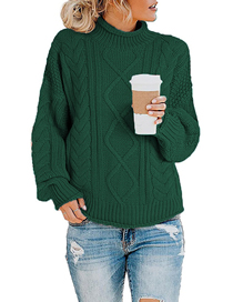 Fashion Dark Green Acrylic Chunky Knitted Turtleneck Sweater