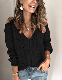 Fashion Black Acrylic Knit Long Sleeve Cutout Sweater