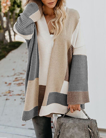 Fashion Grey Cotton Color Block Knit Sweater Cardigan