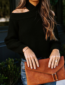Fashion Black Polyester Knit Halter Off-shoulder Sweater