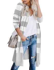 Fashion Grey Acrylic Striped Knit Cardigan Jacket