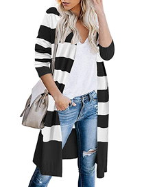 Fashion Black Acrylic Striped Knit Cardigan Jacket