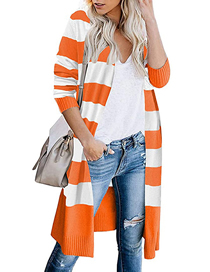 Fashion Orange Acrylic Striped Knit Cardigan Jacket
