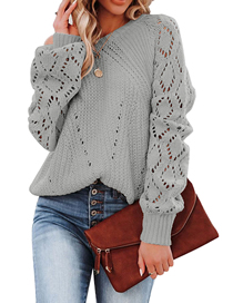 Fashion Grey Solid Color Cutout Pattern Crew Neck Sweater