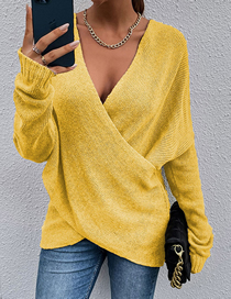 Fashion Yellow Polyester Cross Knit Sweater