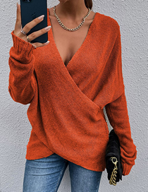 Fashion Orange Polyester Cross Knit Sweater