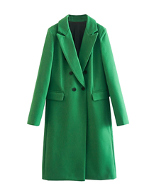 Fashion Green Wool Double Breasted Pocket Laple Coat