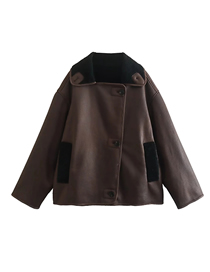 Fashion Brown Fleece One-piece Lapel Coat