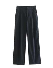 Fashion Black Polyester Micro Pleated Straight Trousers