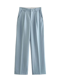 Fashion Blue Polyester Micro Pleated Straight Trousers