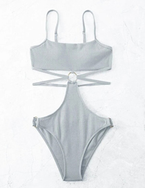 Fashion Grey Solid Color Cutout One Piece Swimsuit