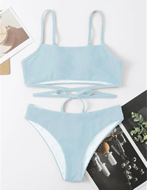 Fashion Blue Solid Color Lace-up High Waist Split Swimsuit
