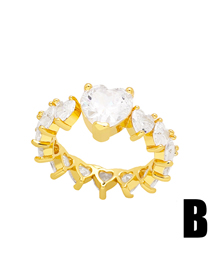 Fashion B Brass Zirconium Heart Open Ring