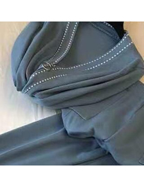 Fashion Blue V-neck Long-sleeve Zipper Jacket Pencil Pants Set